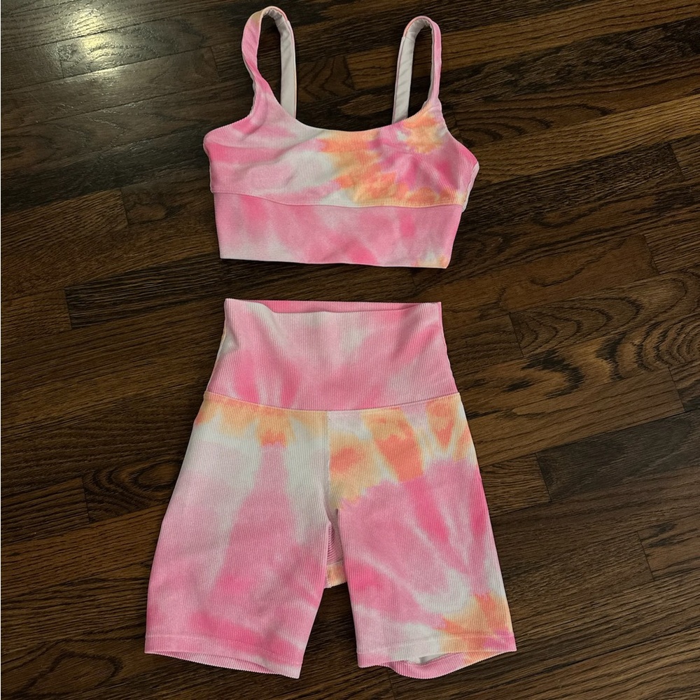 Beach Riot | Ribbed Bike Shorts Pink Orange Tie Dye